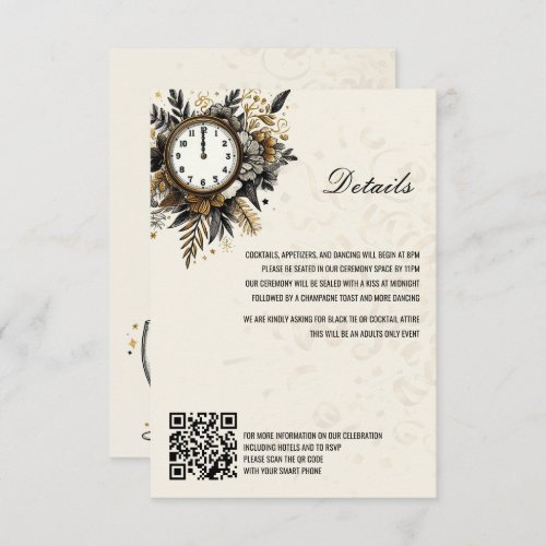 Black  Gold New Years Eve QR Details Enclosure Card