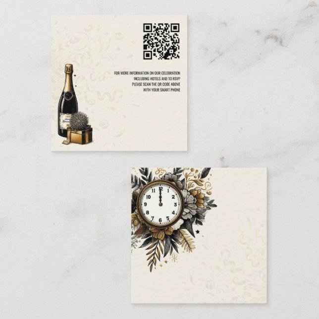 Black & Gold New Years Eve QR Enclosure Card (Front/Back)