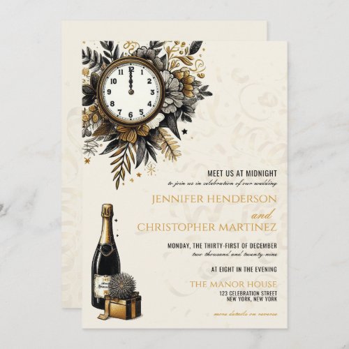 Black  Gold New Years Eve QR Wedding Invitation