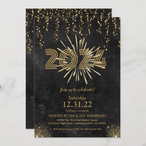 Black Gold New Years Invitation