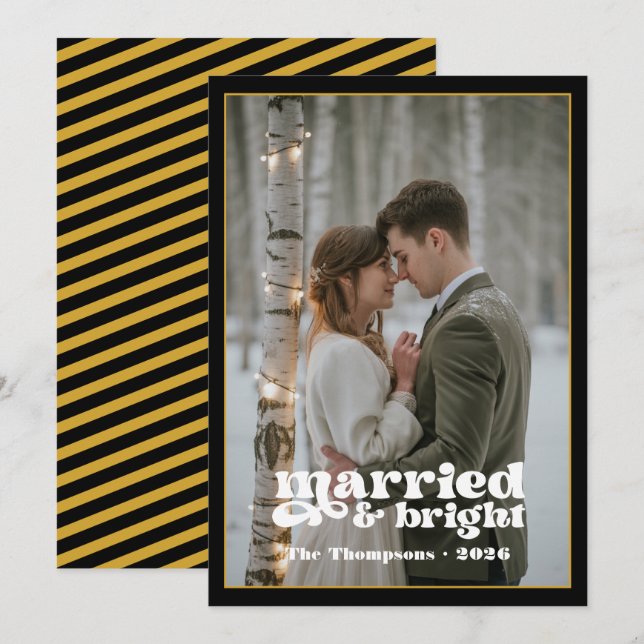 Black & Gold Newlyweds Christmas Holiday Card (Front/Back)