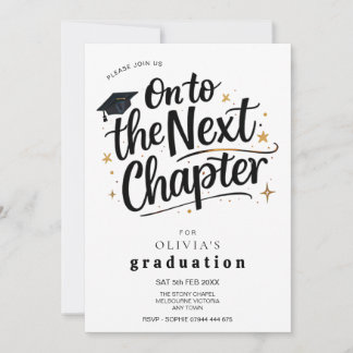 Black & Gold Next Chapter Graduation Party Invitation