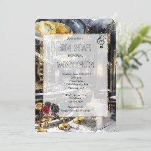 Black Gold Night Club Floral Bridal Shower Invitation