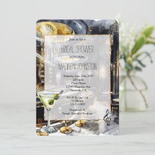 Black Gold Night Club Martini Bridal Shower Invitation