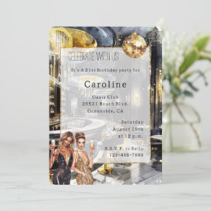 Black Gold Night Club Party Girls Disco Birthday Invitation