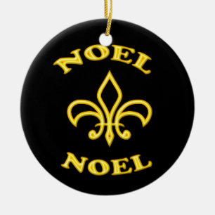 Black Gold Noel Fleur de Lis Ceramic Ornament