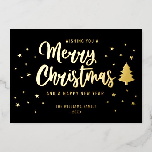 Black Gold Non Photo Family Name Merry Christmas Foil Holiday Card