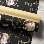 Black Gold Number Photo 21st Birthday  Wrapping Paper<br><div class="desc">This fun design is the perfect way to celebrate a milestone birthday!</div>