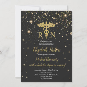 Black Gold Nursing Graduation Party Invitation