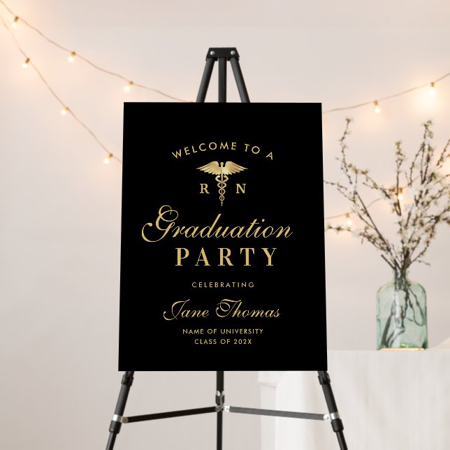 black & gold Nursing school grad party sign (In Situ (Stand))