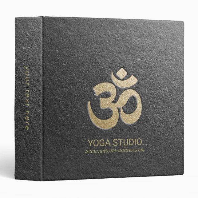Black & Gold OM Symbol Yoga Mediation instructor 3 Ring Binder (Front/Spine)