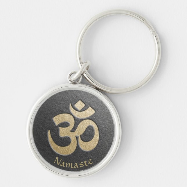 Black & Gold OM Symbol YOGA Meditation Instructor Keychain (Front)