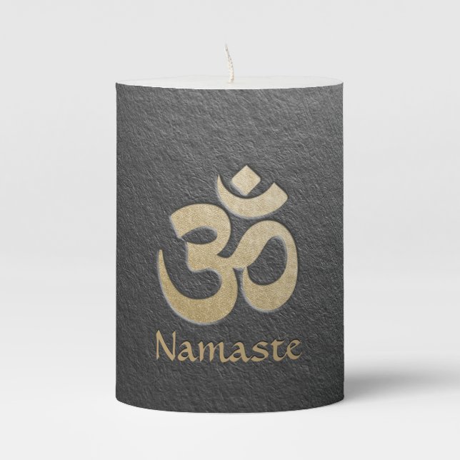 Black & Gold OM Symbol YOGA Meditation Instructor Pillar Candle (Front)