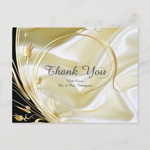 Black  Gold on Champagne Silk Thank You Postcard