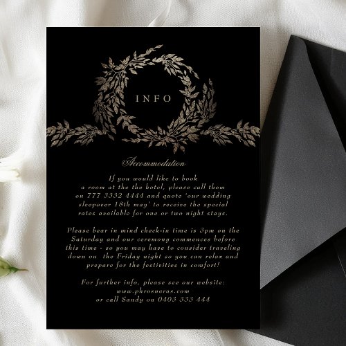 Black Gold on Ebony Botanical Monogram Wedding Enclosure Card