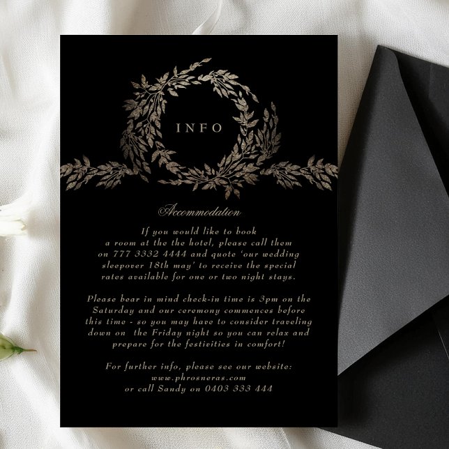 Black Gold on Ebony Botanical Monogram Wedding Enclosure Card (Creator Uploaded)