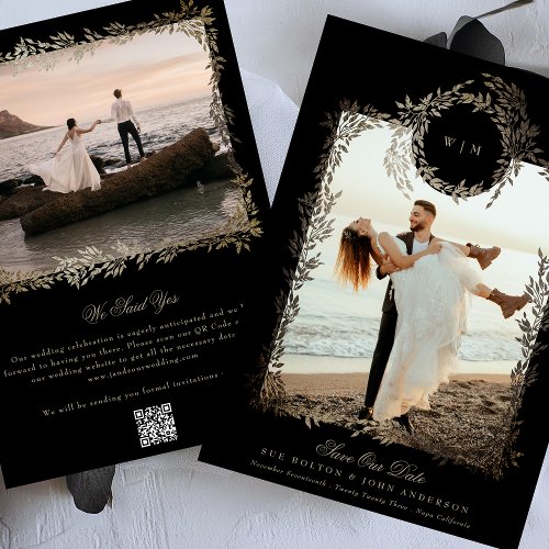 Black Gold on Ebony Botanical Photo Frame Wedding Save The Date