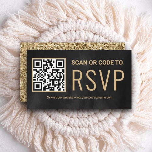 Black Gold Online QR Code RSVP Wedding Website Enclosure Card