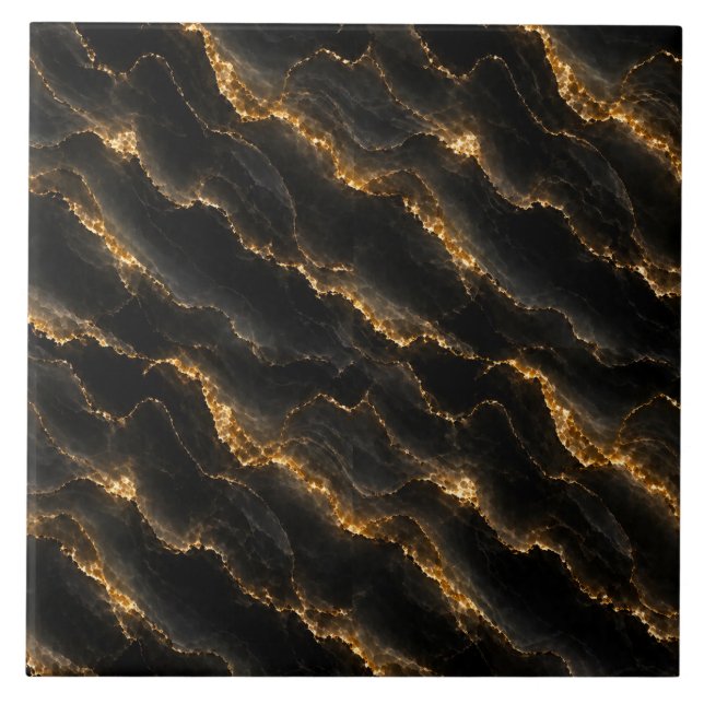 Black Gold Onyx Marble Seamless Pattern Ceramic Tile (Front)