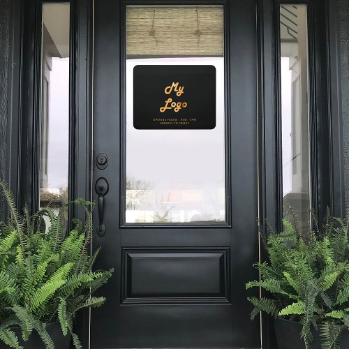 Black gold opening hours business logo door sign
