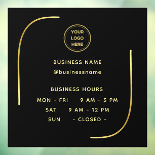 Black &Gold, Opening Time With Logo Business Hours Window Cling