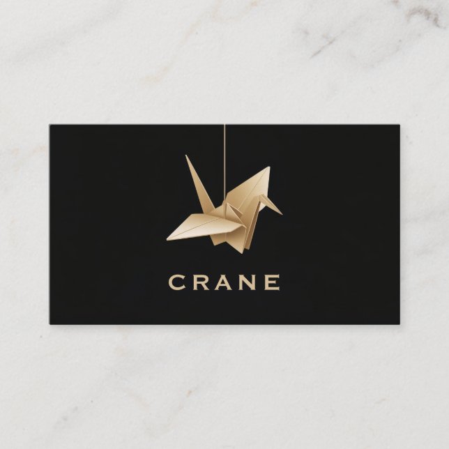 Black Gold Origami Crane Japanese Elegant Business Card (Front)