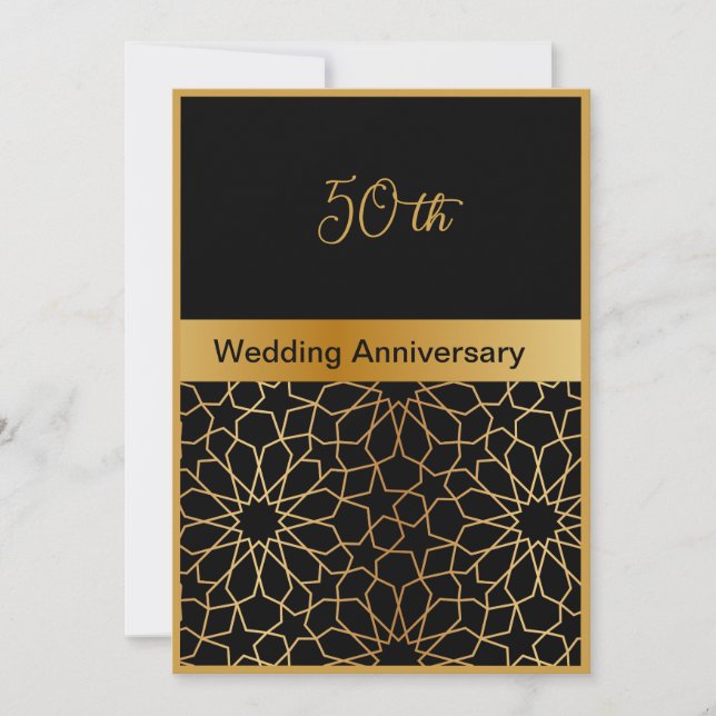 black gold ornament 50th wedding anniversary card (Front)