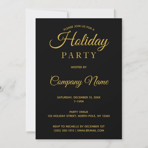 Black Gold Ornament Corporate Holiday Party Invitation | Zazzle