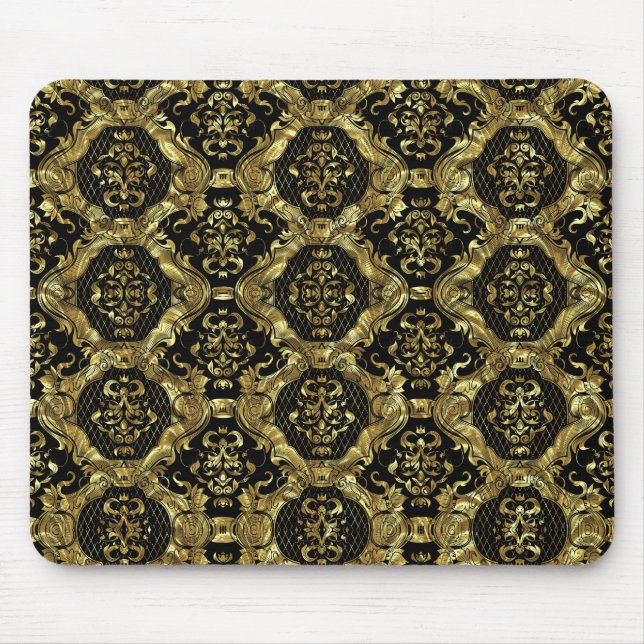 Black & Gold Ornate Baroque Design Mouse Pad (Front)