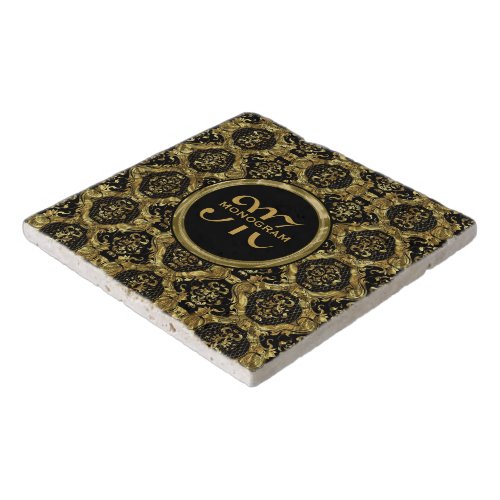 Black  Gold Ornate Baroque Pattern Trivet