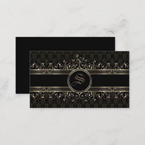 Black  Gold Ornate Gothic Monogrammed  Business Card