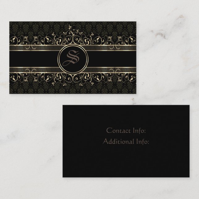 Black & Gold Ornate Gothic Monogrammed  Business Card (Front/Back)