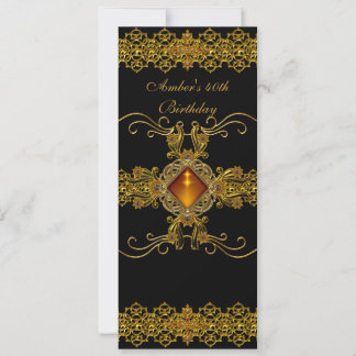 Black Gold Ornate Jewel 40th Birthday Party Invitation