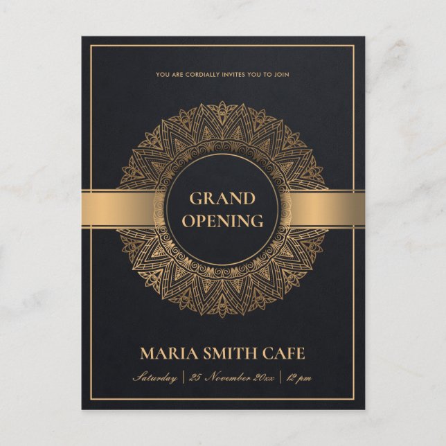 BLACK GOLD ORNATE MANDALA GRAND OPENING INVITE (Front)