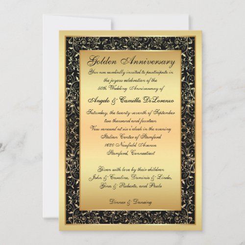 Black Gold Ornate Scrolls 50th Anniversary Invite