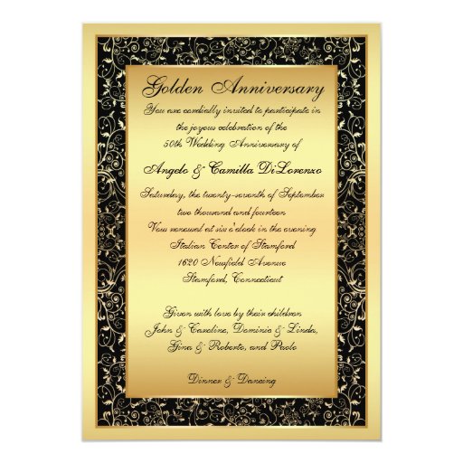 Black, Gold Ornate Scrolls 50th Anniversary Invite | Zazzle