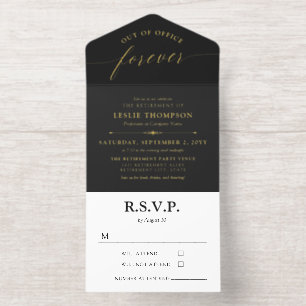 Black Gold Out of Office Forever Retirement Party All In One Invitation