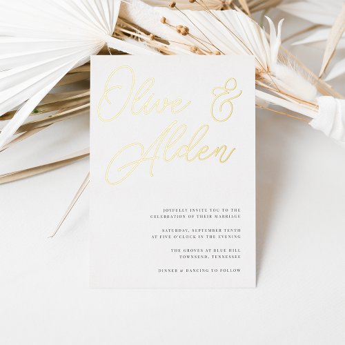 Black  Gold Oversized Script Wedding Foil Foil Invitation