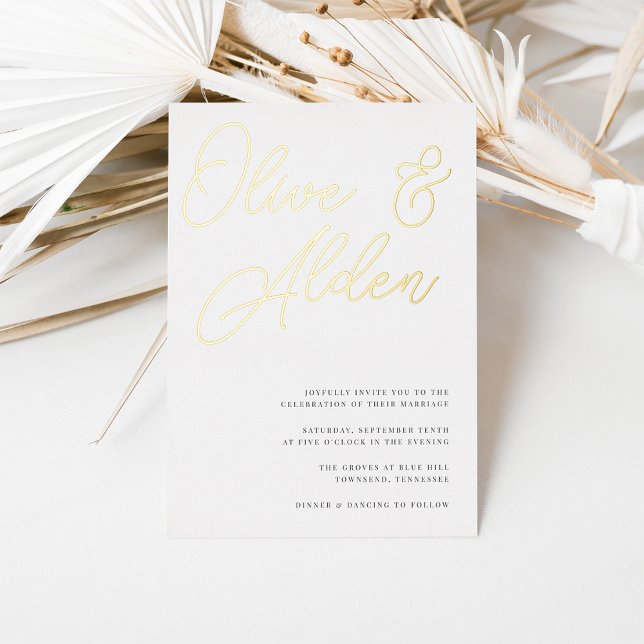 Black & Gold Oversized Script Wedding Foil Invitation (Creator Uploaded)