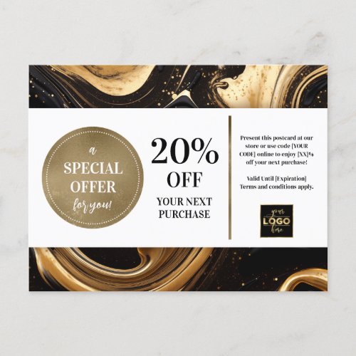 Black Gold Paint Swirls Coupon Discount Postcard