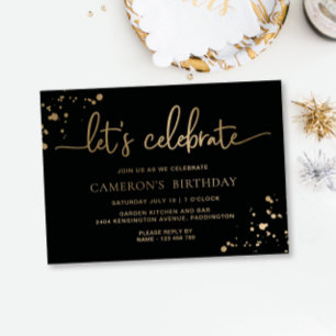 Black Gold Paintly Let's Celebrate Birthday Foil Invitation