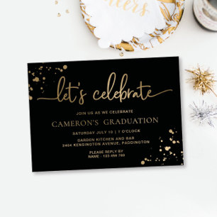 Black Gold Paintly Let's Celebrate Graduation Foil Invitation