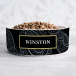 Black Gold Paisley Customized<br><div class="desc">Elevate your pet’s dining experience with this personalized pet bowl. Adorned with a classic black and gray paisley pattern, an elegant gold emblem, and a customizable name, this design exudes sophistication and style. Add a personal touch by customizing it with a pet’s name. Whether you’re searching for something unique for...</div>