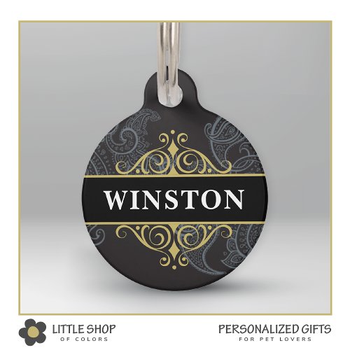 Black Gold Paisley Customized Pet ID Tag