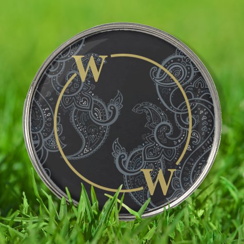 Black Gold Paisley Elegant Personalized Golf Ball Marker