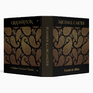 Black Gold Paisley Graduation Planner & Organizer 3 Ring Binder