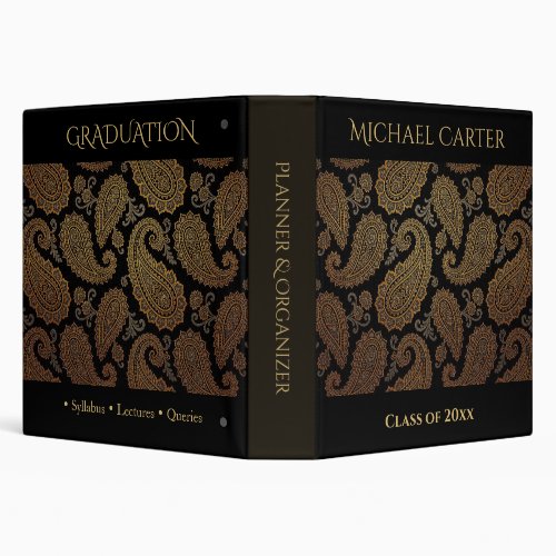 Black Gold Paisley Graduation Planner & Organizer 3 Ring Binder