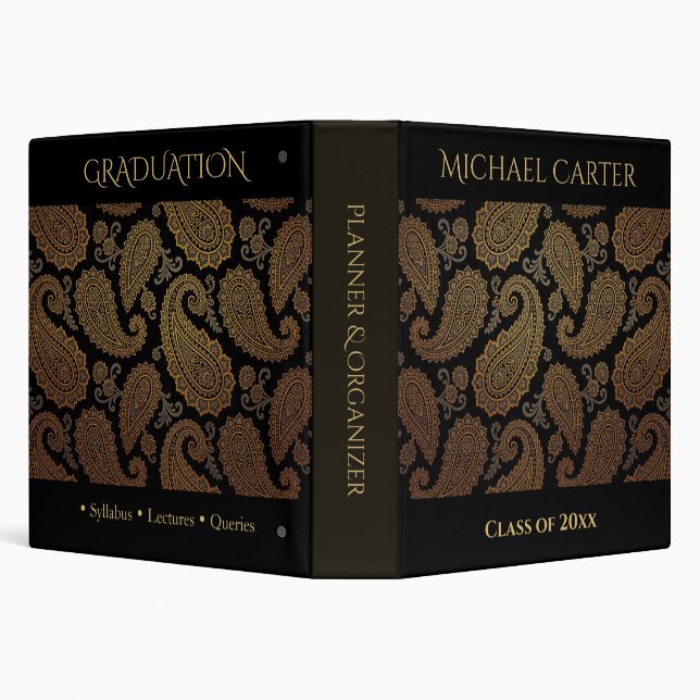 Black Gold Paisley Graduation Planner & Organizer  3 Ring Binder (Background)