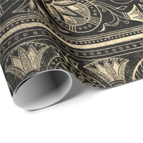 Black Gold Papyrus Antique Egyptian Floral Lotus Wrapping Paper