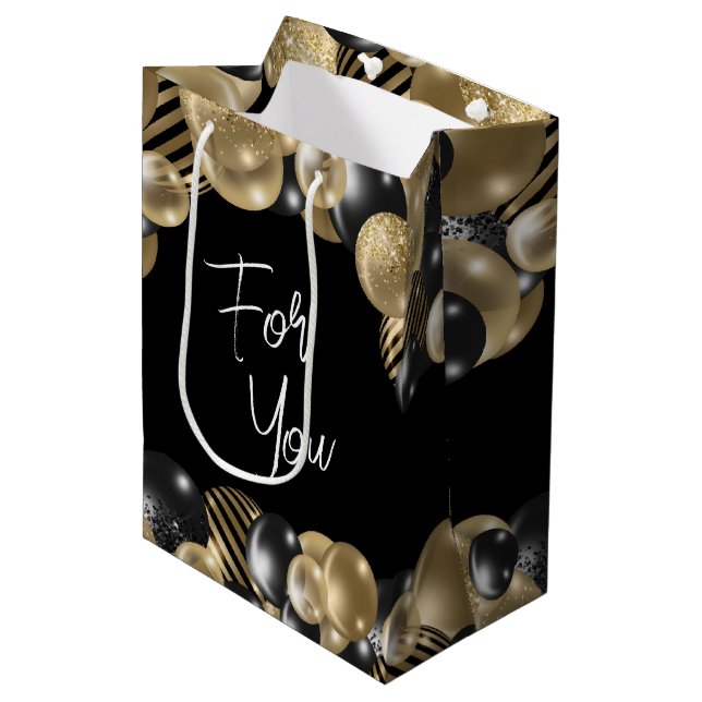 Black Gold Parting Favor Gift Bag for Guests (Front Angled)